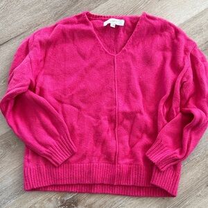 LOFT Women's V-Neck Sweater in Vibrant Pink